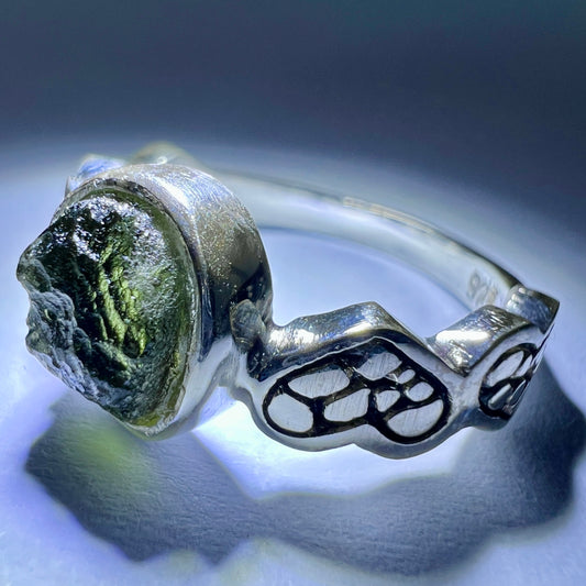 Sterling Silver Moldavite Ring - 7.5 (P)