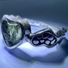 Sterling Silver Moldavite Heart Ring - 7.5 (P)