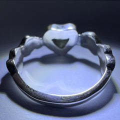 Sterling Silver Moldavite Heart Ring - 7.5 (P)
