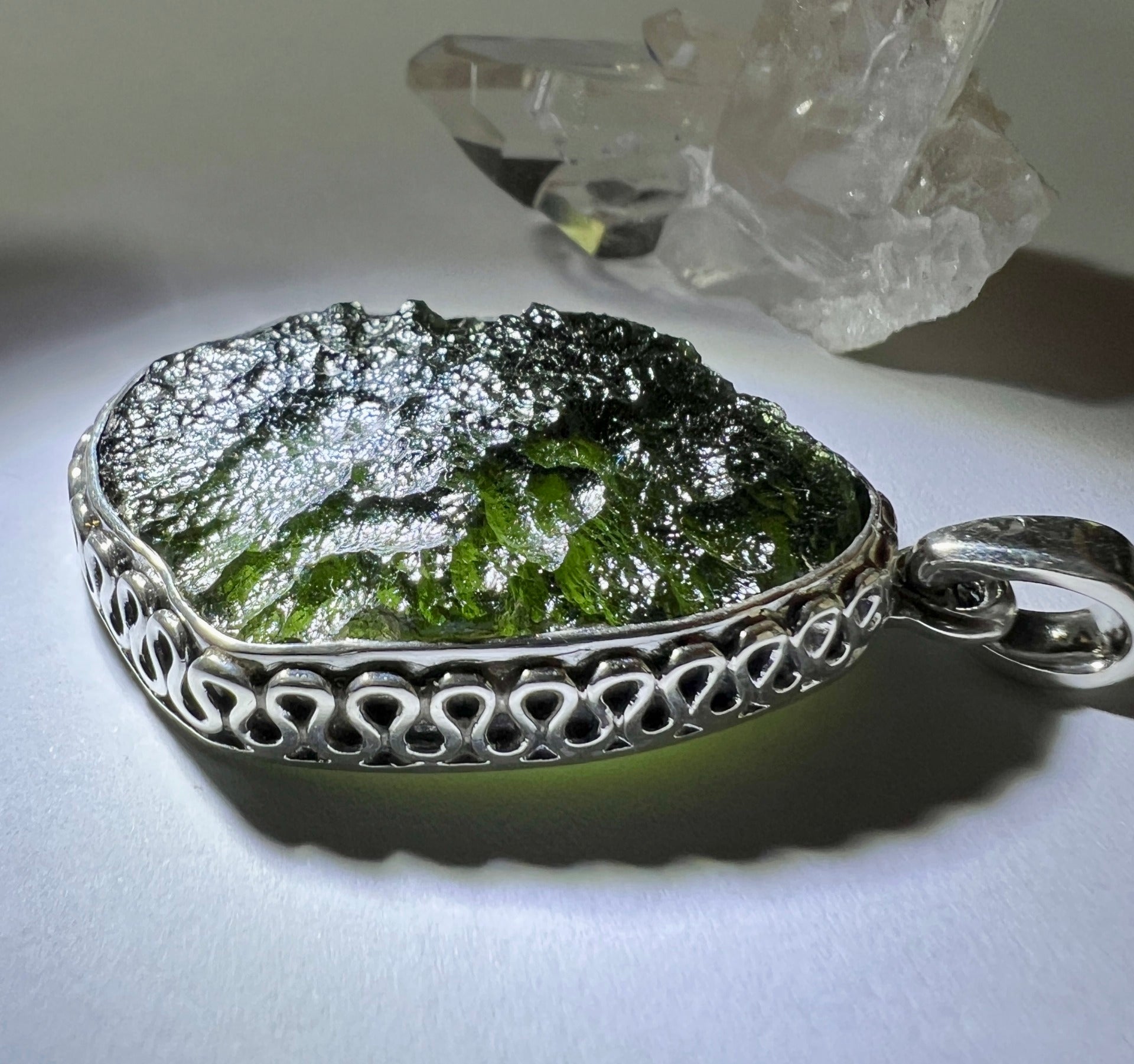 9.43g Bezel set Moldavite pendant.