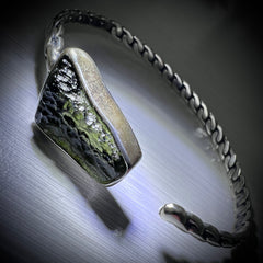 Twisted Band Moldavite Silver Bracelet