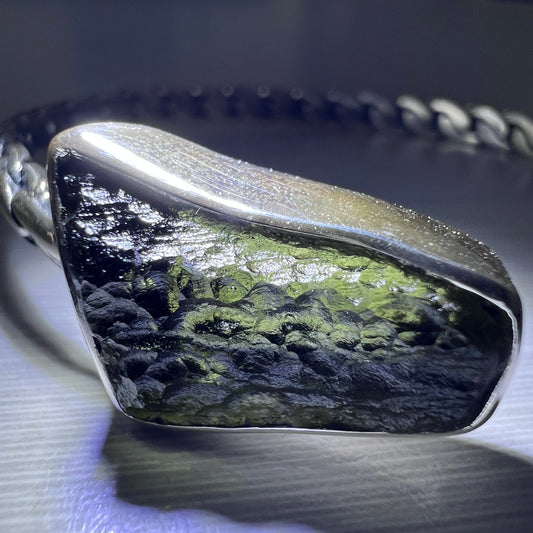 Twisted Band Moldavite Silver Bracelet