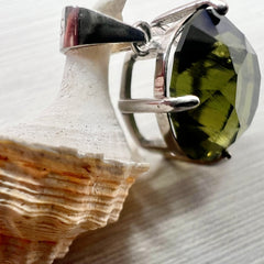 5.16ct Brilliant Cut Moldavite Pendant in Sterling Silver
