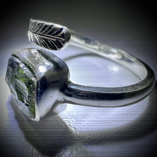 Spiral Sterling Silver Moldavite Ring - Open Size 8(Q)