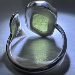Whale's Tail Design Silver Moldavite Ring - Open Size 8(Q)