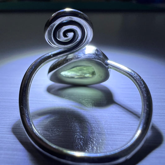Spiral Design Silver Moldavite Ring - Open Size 8.5 (R)