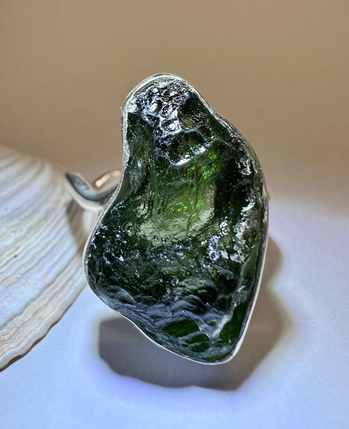 Moldavite Ring (Size R /8.5 US)