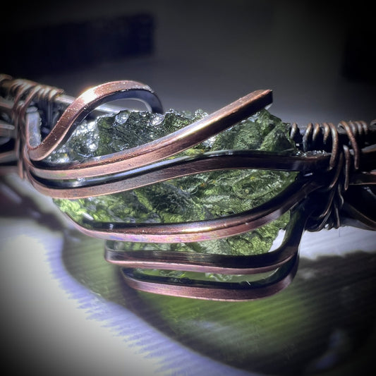 1.3g Moldavite and Copper Bracelet with Tigers Eye Accent Stones