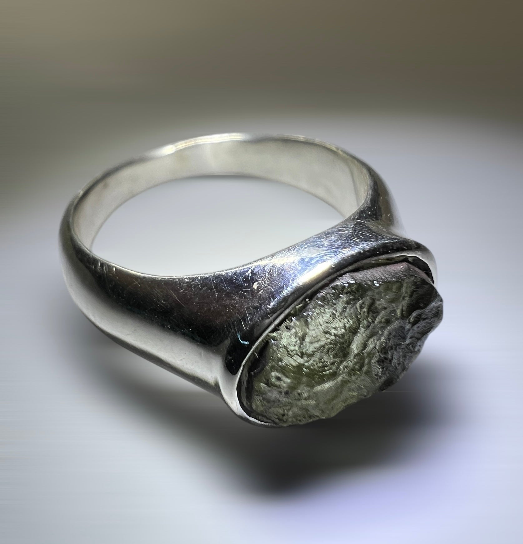 Moldavite Silver Ring (Size 6 - M)