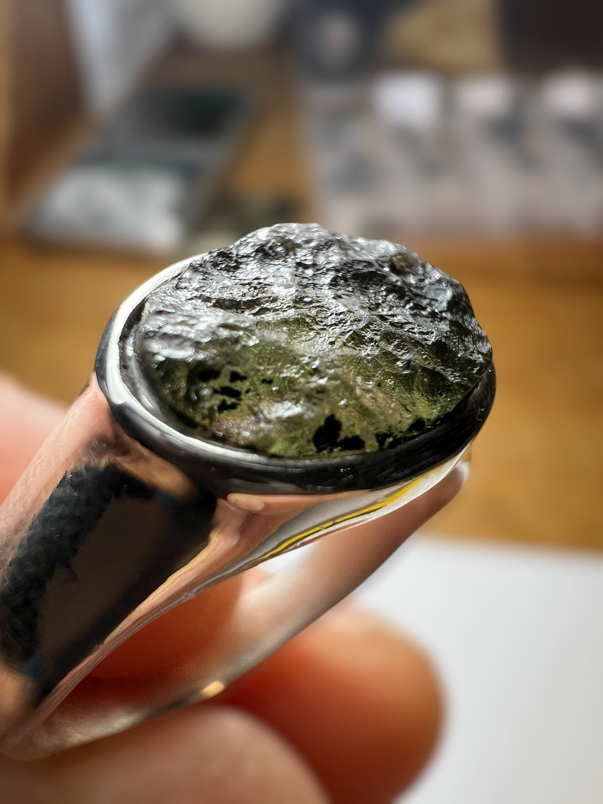 Moldavite Silver Ring (Size 6 - M)