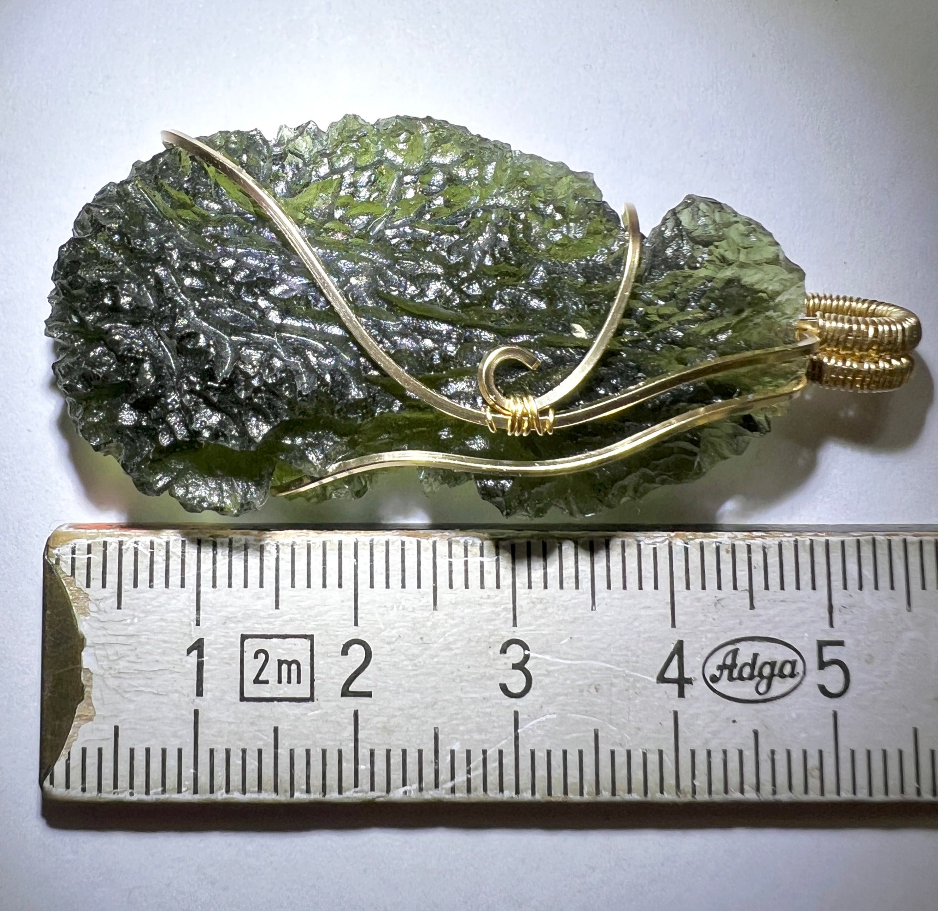 12g Moldavite pendant, 14ct Gold.