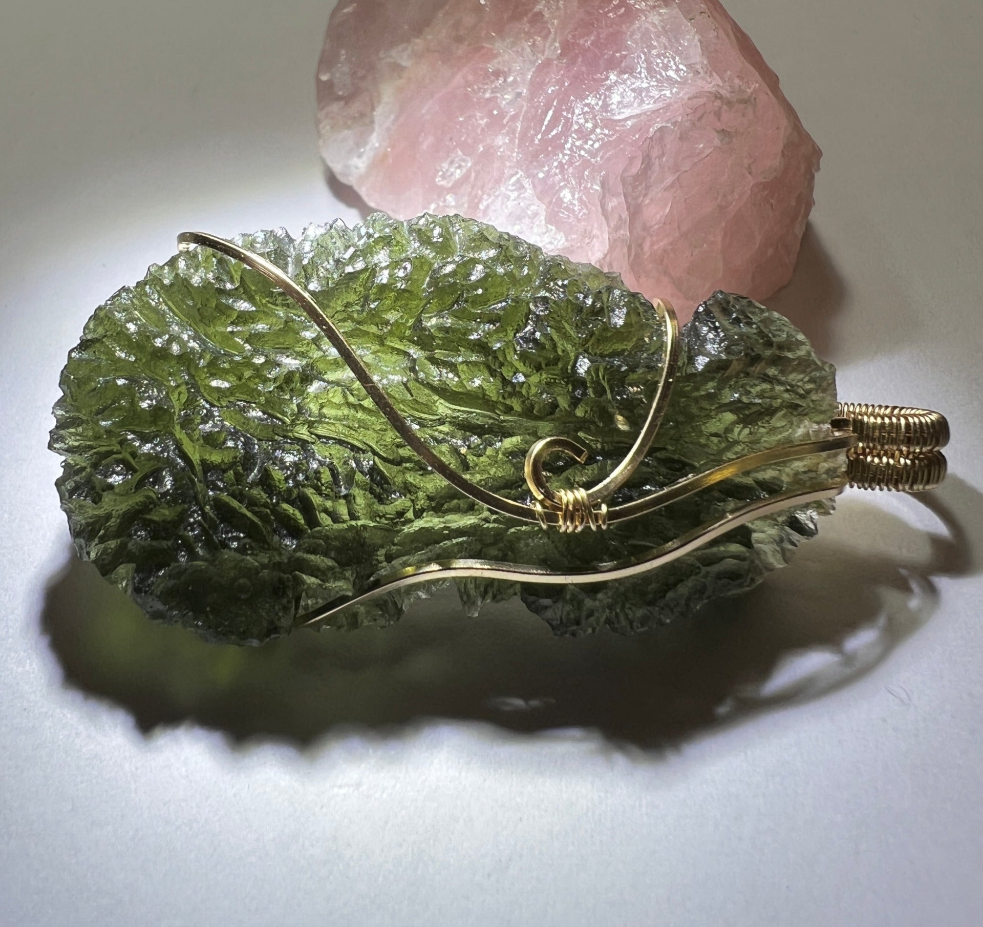 12g Moldavite pendant, 14ct Gold.