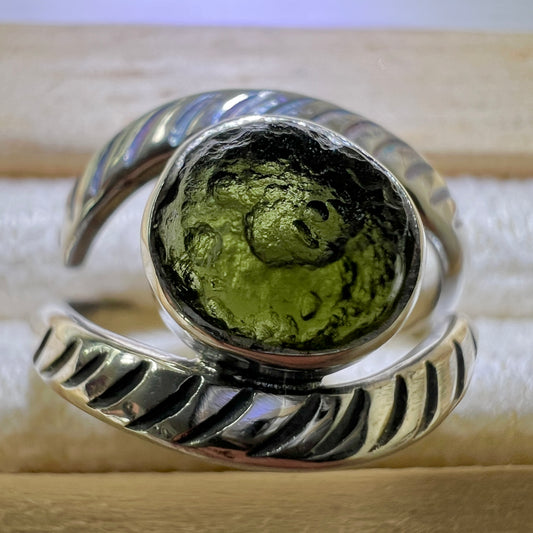 All Seeing Eye  Sterling Silver Moldavite Ring -  4 (O)