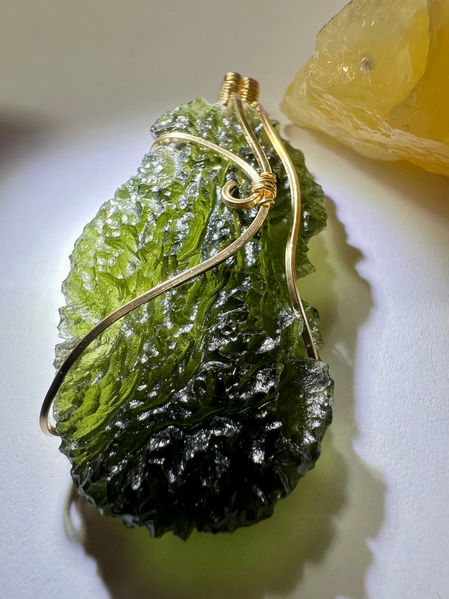 12g Moldavite pendant, 14ct Gold.