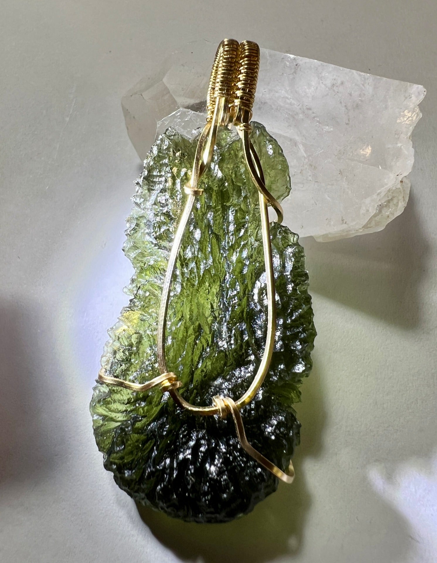 12g Moldavite pendant, 14ct Gold.