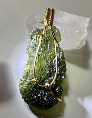 12g Moldavite pendant, 14ct Gold.