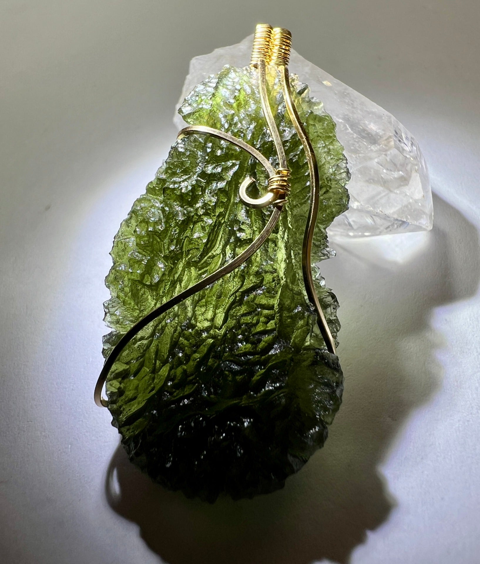 12g Moldavite pendant, 14ct Gold.