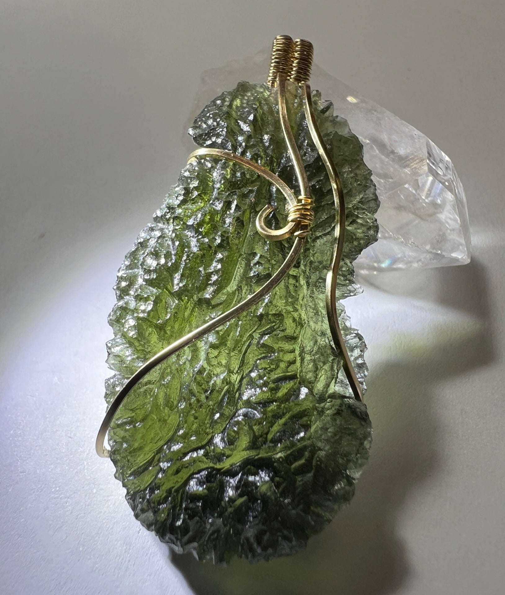 12g Moldavite pendant, 14ct Gold.