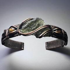 1.3g Moldavite and Copper Bracelet with Tigers Eye Accent Stones
