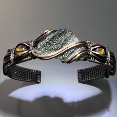 1.3g Moldavite and Copper Bracelet with Tigers Eye Accent Stones