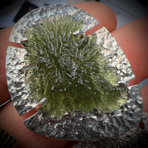 3.99g Moldavite Wrought Sterling Silver Brooch