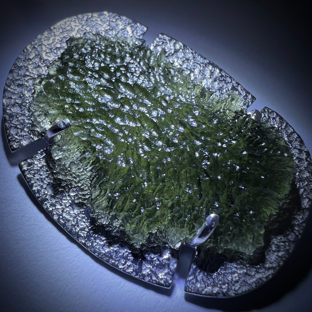 3.8g Moldavite Wrought Sterling Silver Brooch