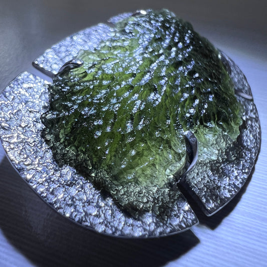 3.8g Moldavite Wrought Sterling Silver Brooch