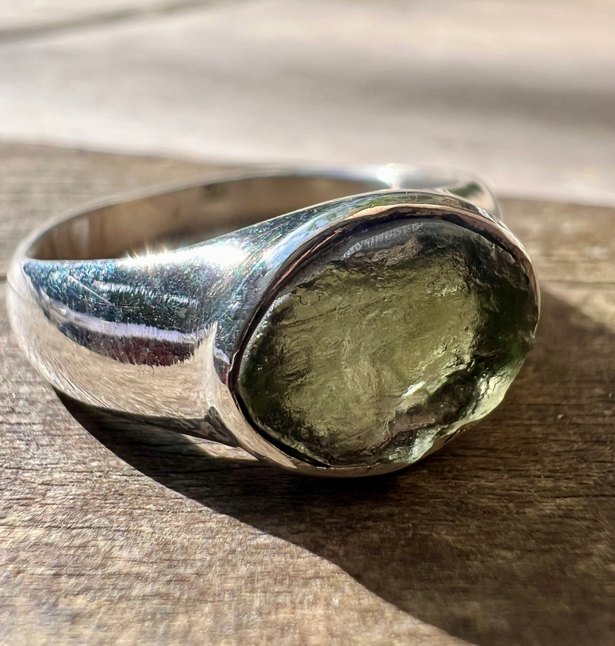 Moldavite Silver Ring (Size 8 3/4 - R 1/2)