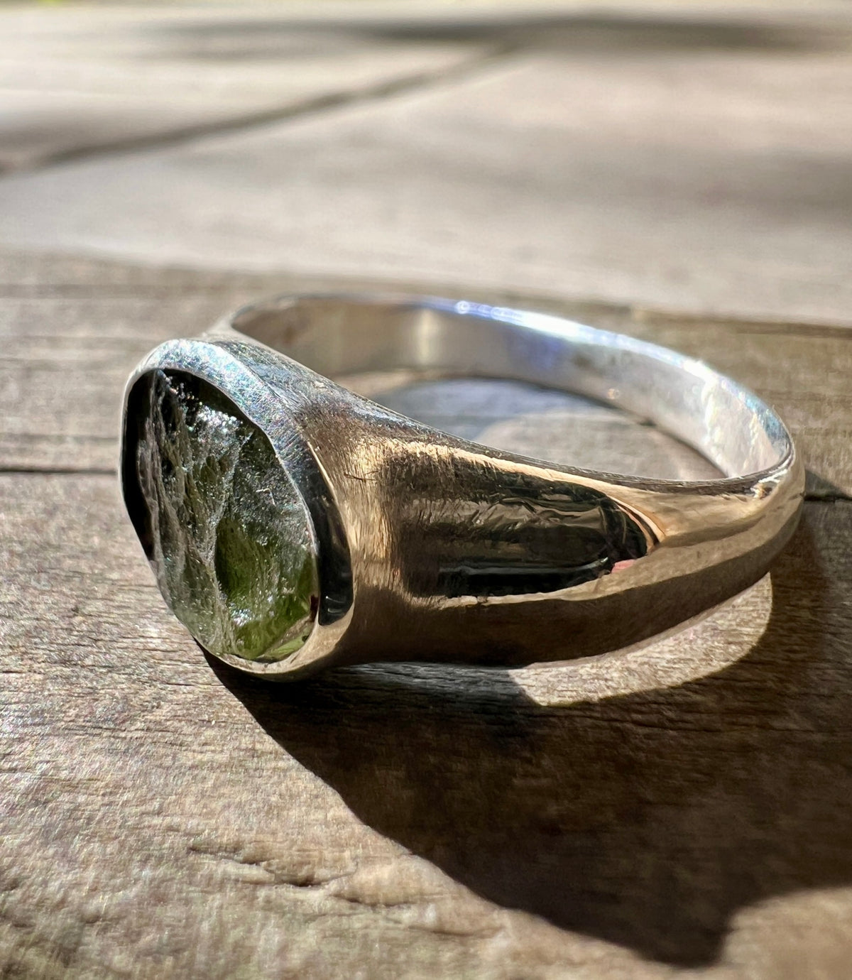 Moldavite Silver Ring (Size 8 3/4 - R 1/2)