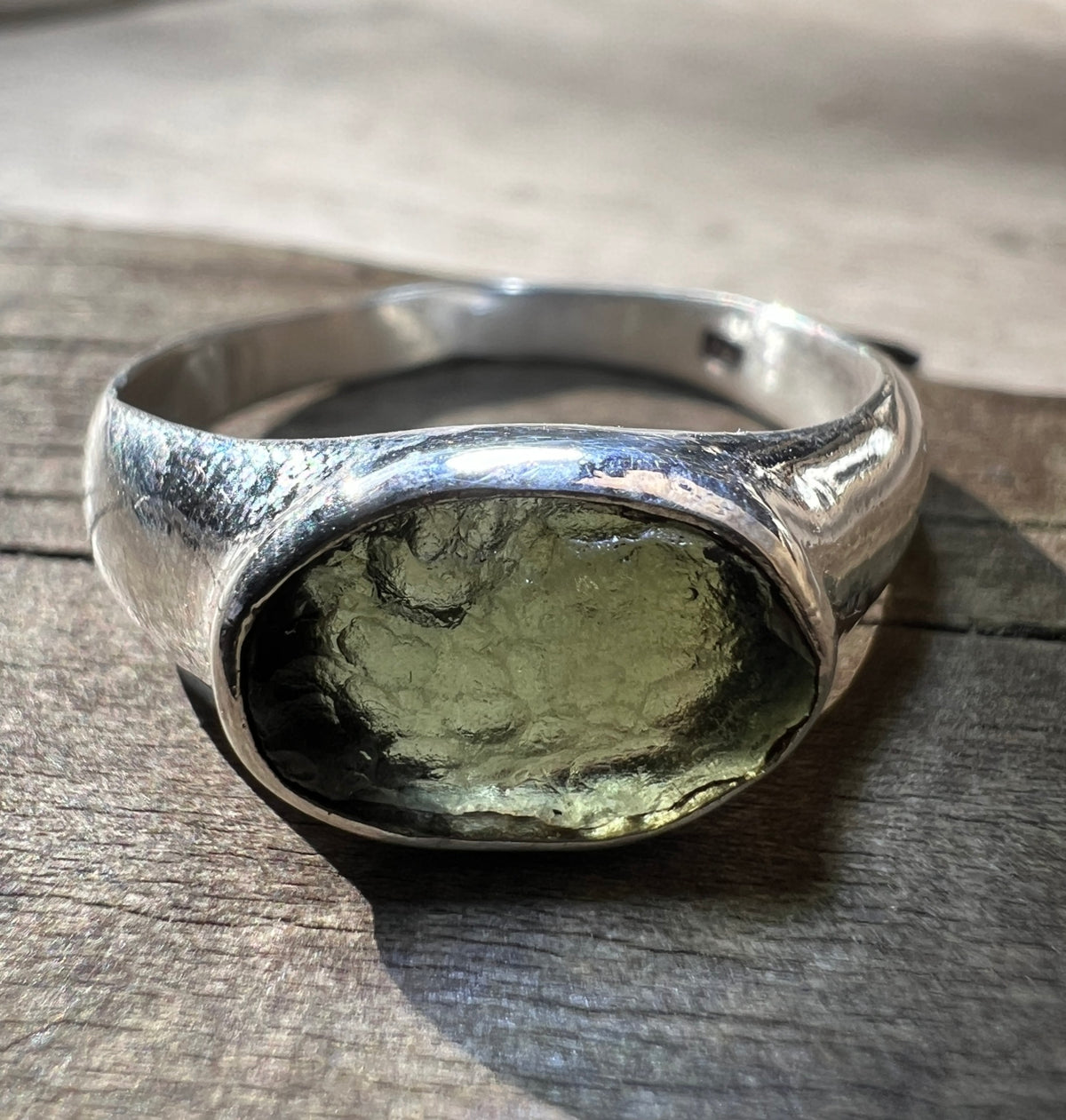 Moldavite Silver Ring (Size 9 - S)