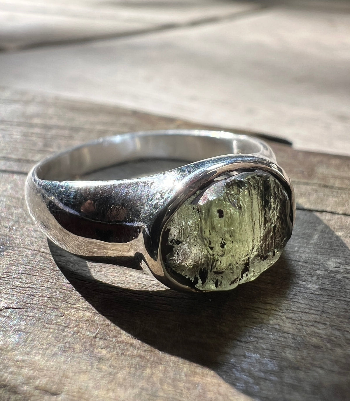 Moldavite Silver Ring (Size 9 - S)