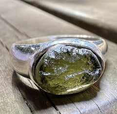 Moldavite Silver Ring (Size 8.5 - R)