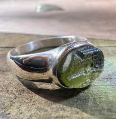 Moldavite Silver Ring (Size 8.5 - R)