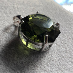6.29ct Brilliant Cut Moldavite Pendant in Sterling Silver