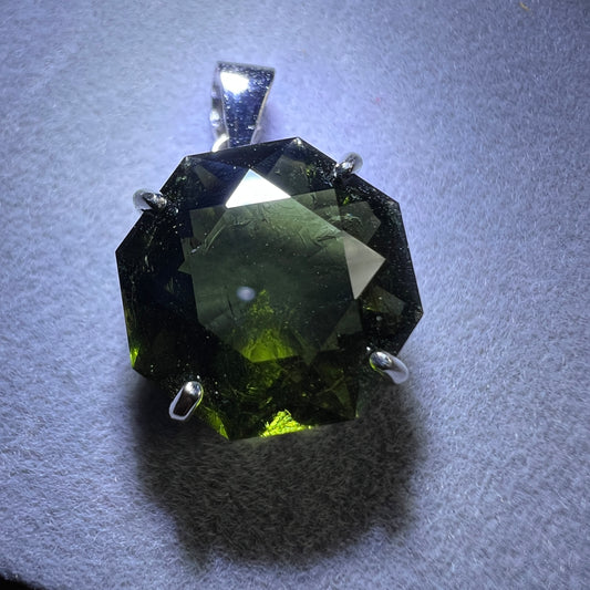 6.29ct Brilliant Cut Moldavite Pendant in Sterling Silver