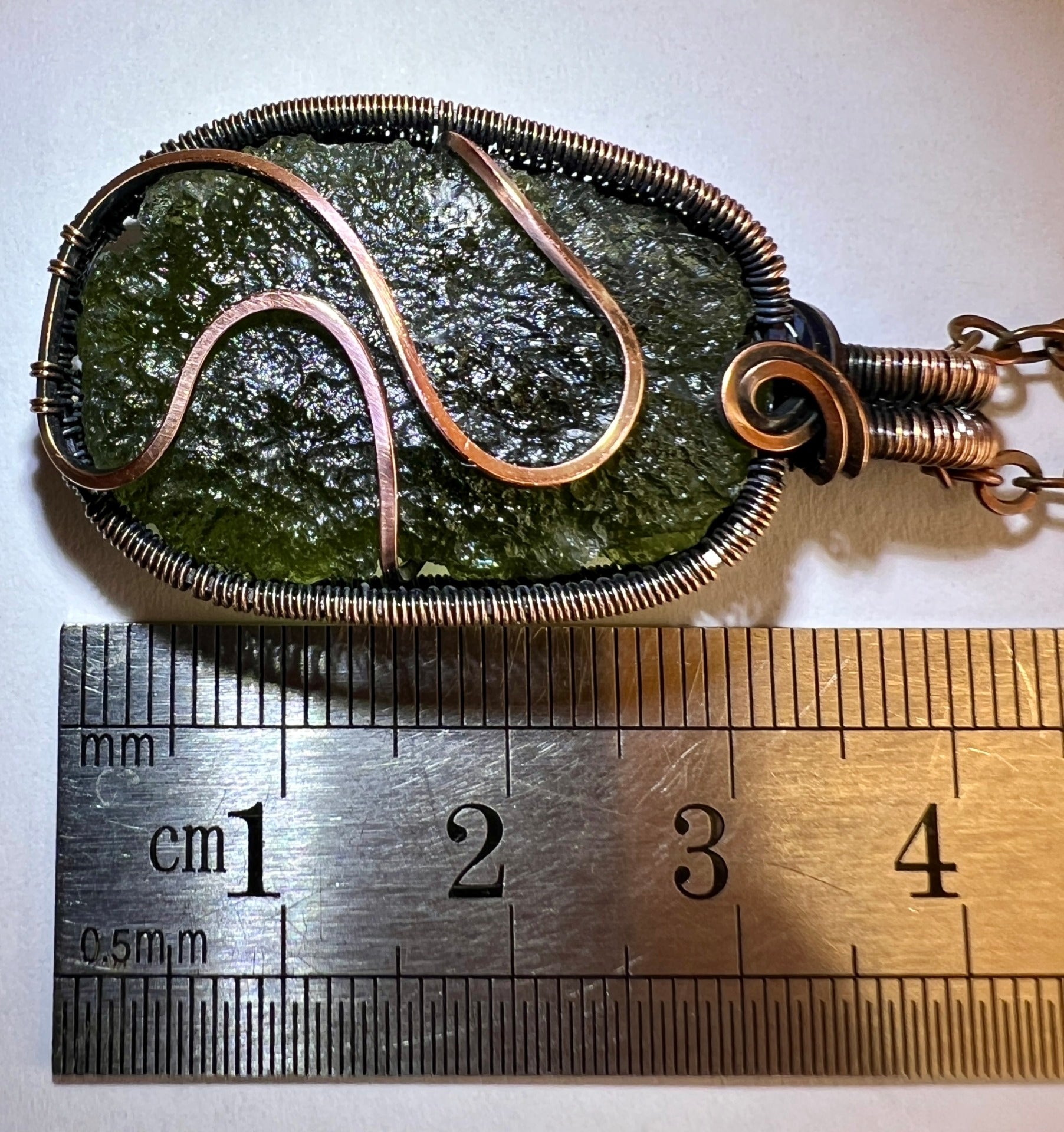 Deluxe Moldavite Pendant in Antiqued Copper