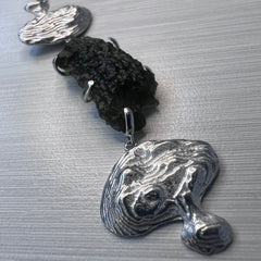 Dual Tail Design Silver Plated Moldavite Necklace