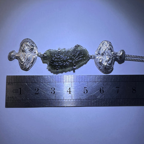 Dual Tail Design Silver Plated Moldavite Necklace