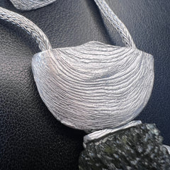 Ethereal Artifact Rhodium-Plated Moldavite Pendant 2.71g