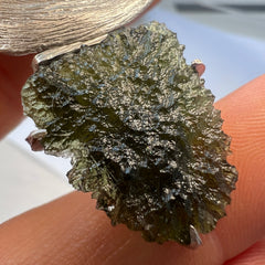 Ethereal Artifact Rhodium-Plated Moldavite Pendant 2.71g