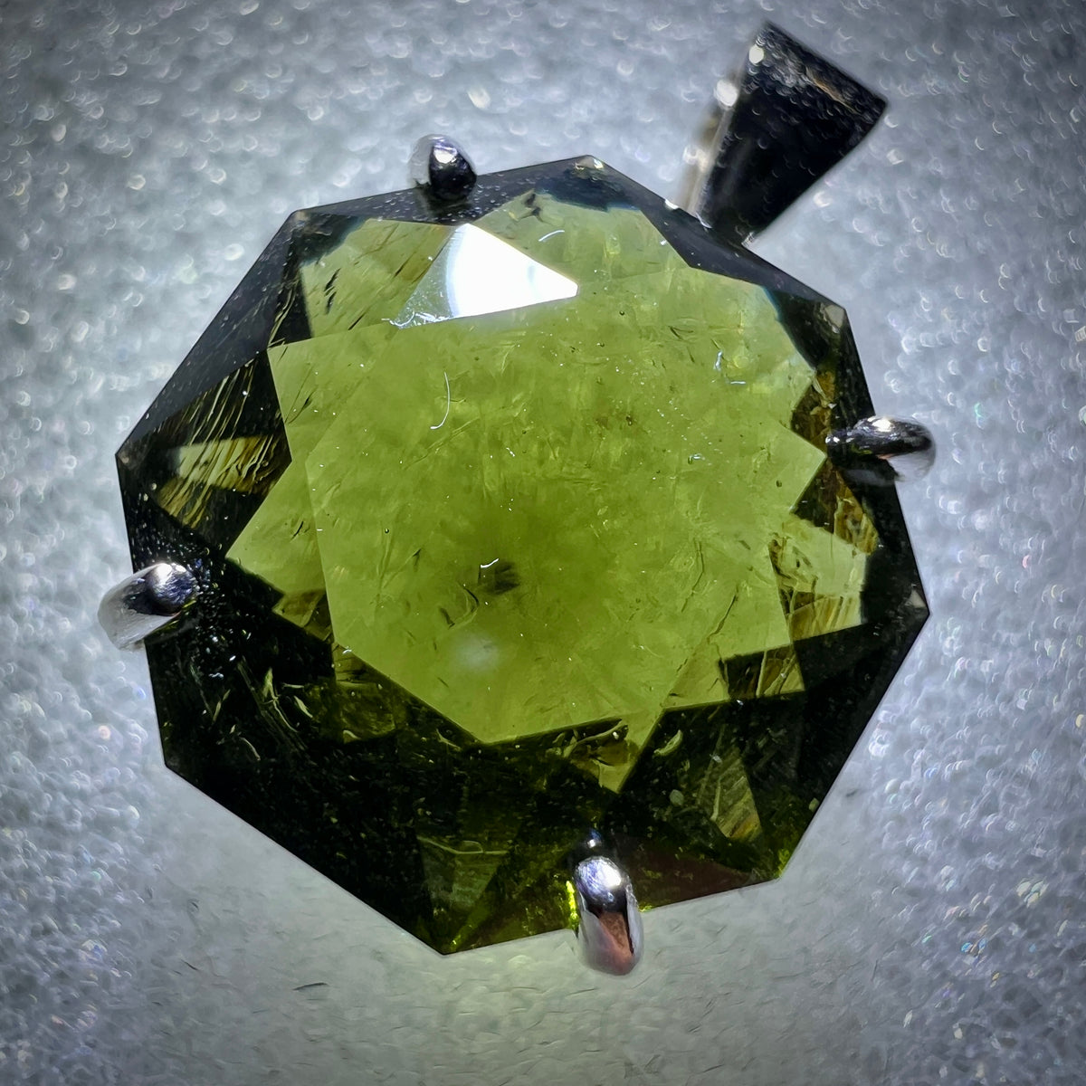 6.29ct Brilliant Cut Moldavite Pendant in Sterling Silver