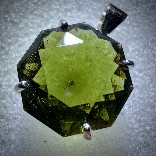 6.29ct Brilliant Cut Moldavite Pendant in Sterling Silver
