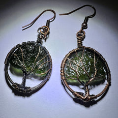 Tree of Life Moldavite Earrings – Antiqued Copper