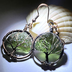 Tree of Life Moldavite Earrings – Antiqued Copper