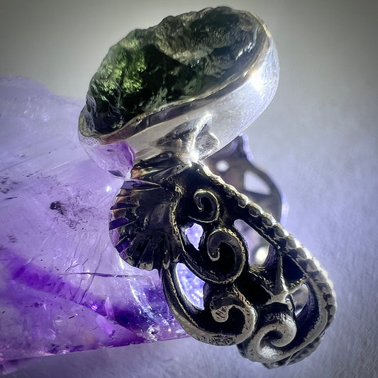 Sterling Silver Moldavite Ring - 6.5