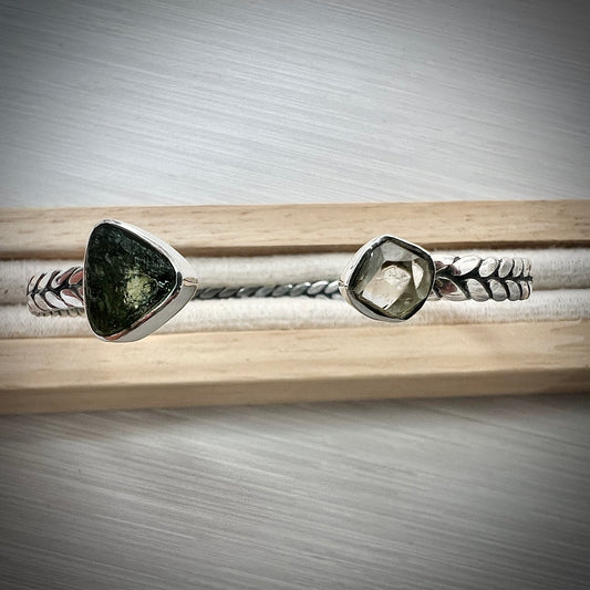 Moldavite Herkimer Silver Bracelet