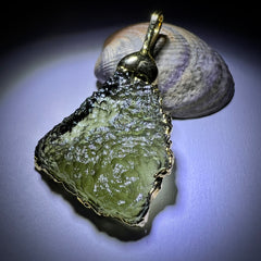 Moldavite Pendant – 2.05g Electroformed, Gold Plated.