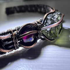 Moldavite Copper Bracelet with Garnet Accents - (19cm)