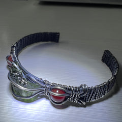 Moldavite Sterling Silver Bracelet with Sunstone Accents