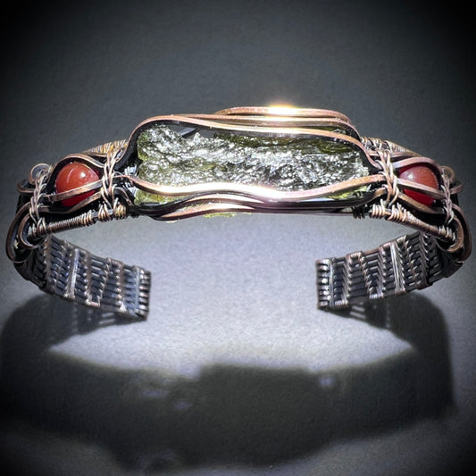 Moldavite Copper Bracelet with Carnelian - (20cm)